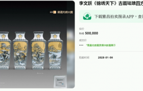 李文跃《锦绣天下》古画珐琅四方尊